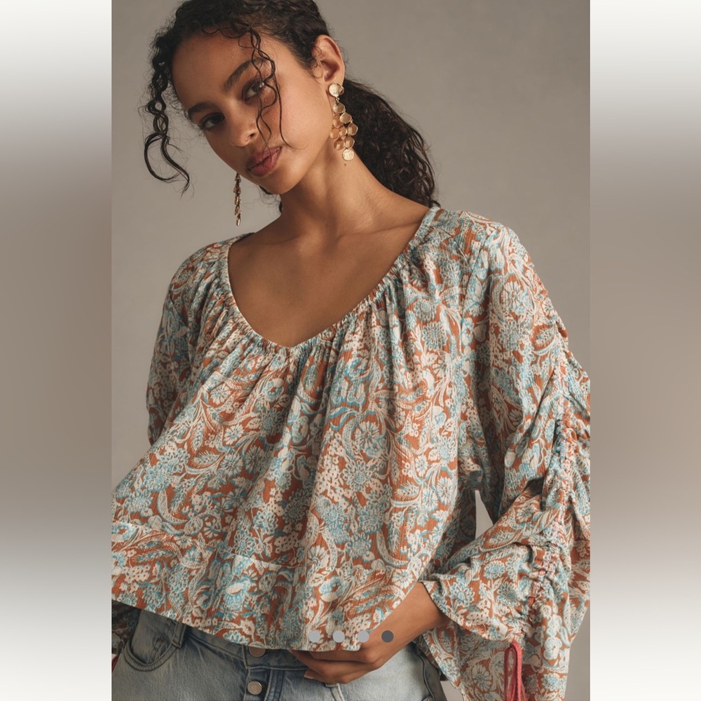By Anthropologie Long-Sleeve
Shirred Blouse Size S